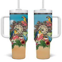 Personalized It's 5 o'clock Somewhere Tumbler With Handle Hawaiian Tropical Parrots - Wonder Print Shop