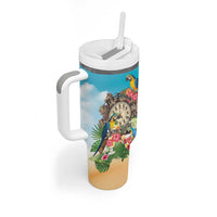 Personalized It's 5 o'clock Somewhere Tumbler With Handle Hawaiian Tropical Parrots - Wonder Print Shop