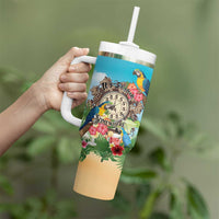 Personalized It's 5 o'clock Somewhere Tumbler With Handle Hawaiian Tropical Parrots - Wonder Print Shop