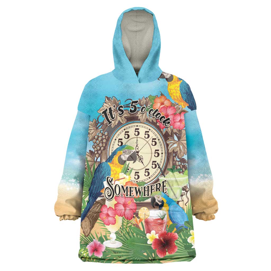 Personalized It's 5 o'clock Somewhere Wearable Blanket Hoodie Hawaiian Tropical Parrots - Wonder Print Shop
