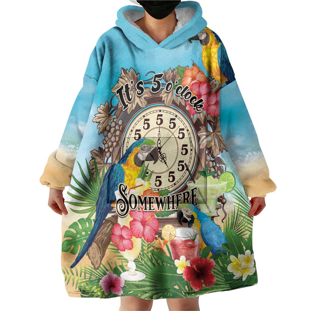 Personalized It's 5 o'clock Somewhere Wearable Blanket Hoodie Hawaiian Tropical Parrots - Wonder Print Shop