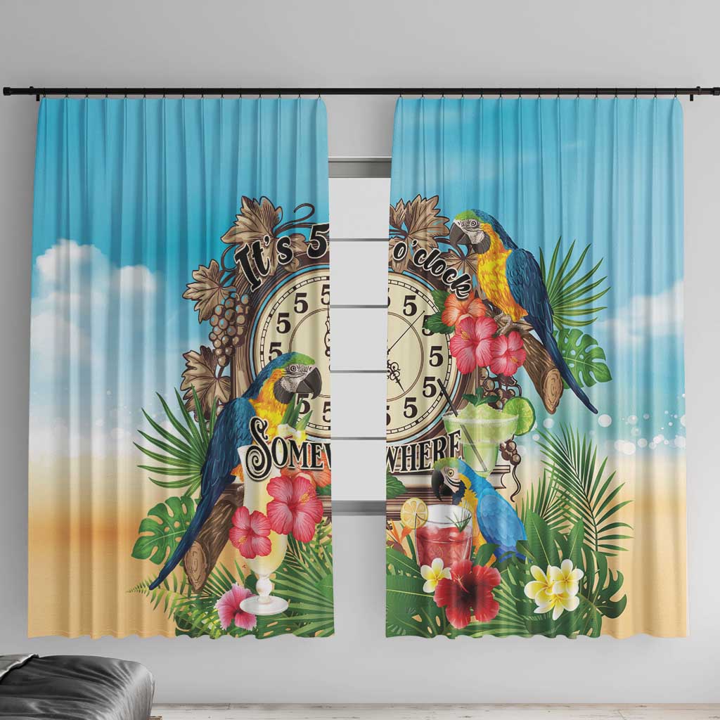 It's 5 o'clock Somewhere Window Curtain Hawaiian Tropical Parrots - Wonder Print Shop
