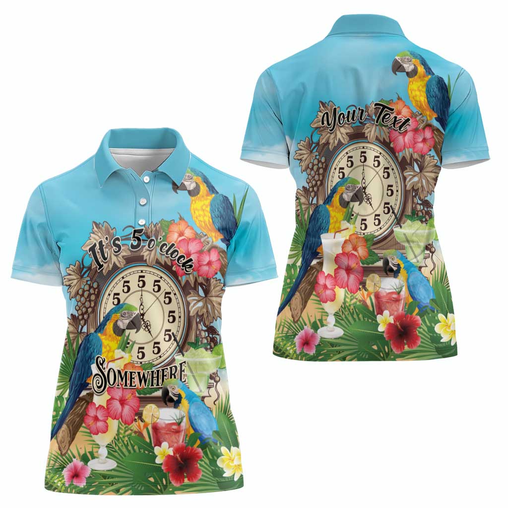 Personalized It's 5 o'clock Somewhere Women Polo Shirt Hawaiian Tropical Parrots - Wonder Print Shop