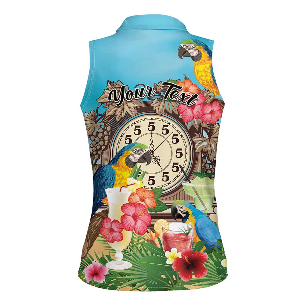 Personalized It's 5 o'clock Somewhere Women Sleeveless Polo Shirt Hawaiian Tropical Parrots - Wonder Print Shop