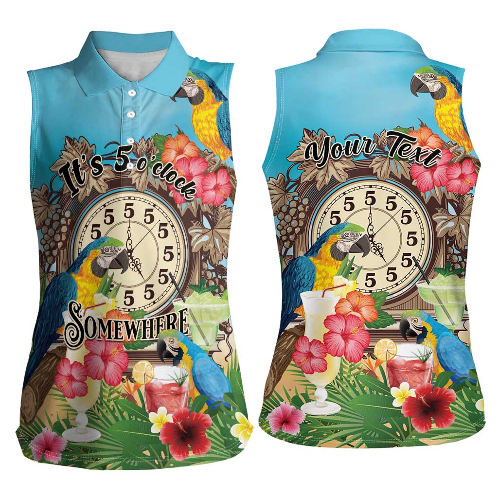 Personalized It's 5 o'clock Somewhere Women Sleeveless Polo Shirt Hawaiian Tropical Parrots - Wonder Print Shop