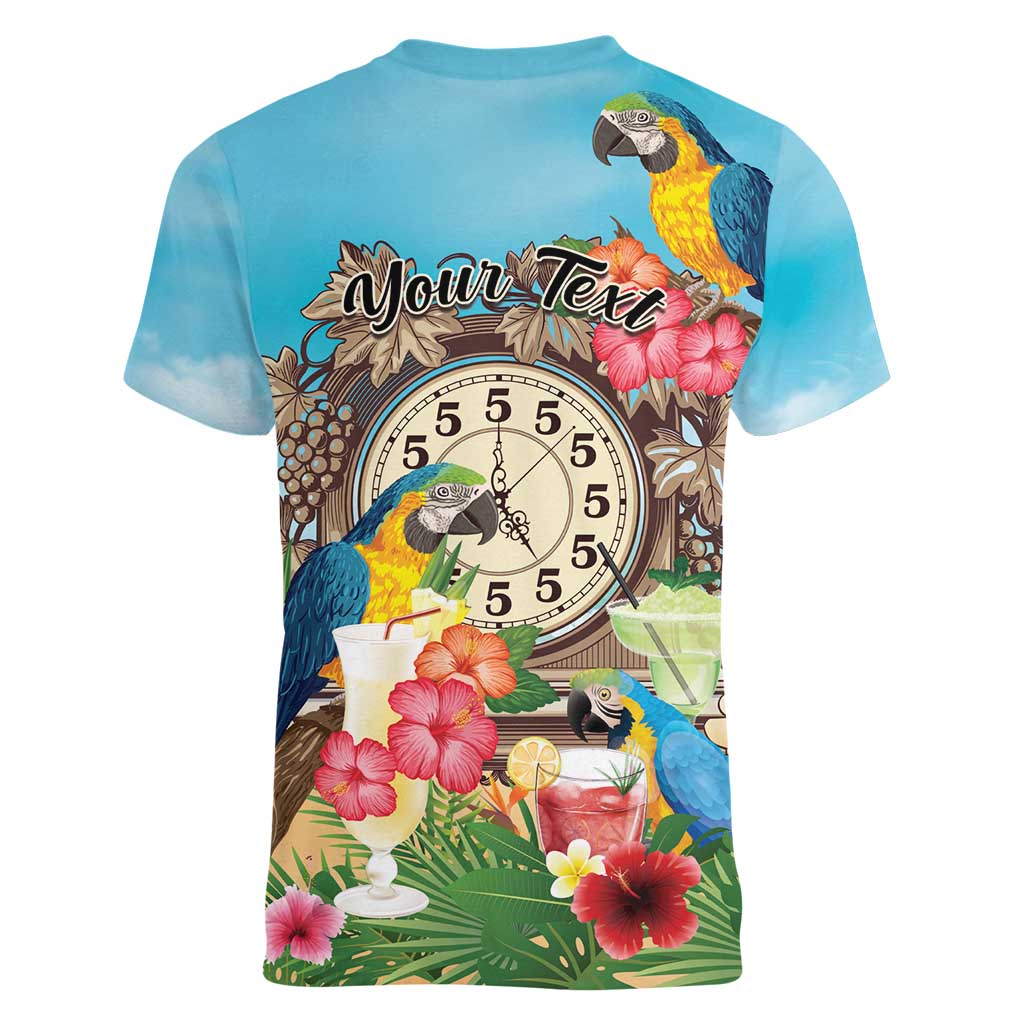 Personalized It's 5 o'clock Somewhere Women V-Neck T-Shirt Hawaiian Tropical Parrots - Wonder Print Shop