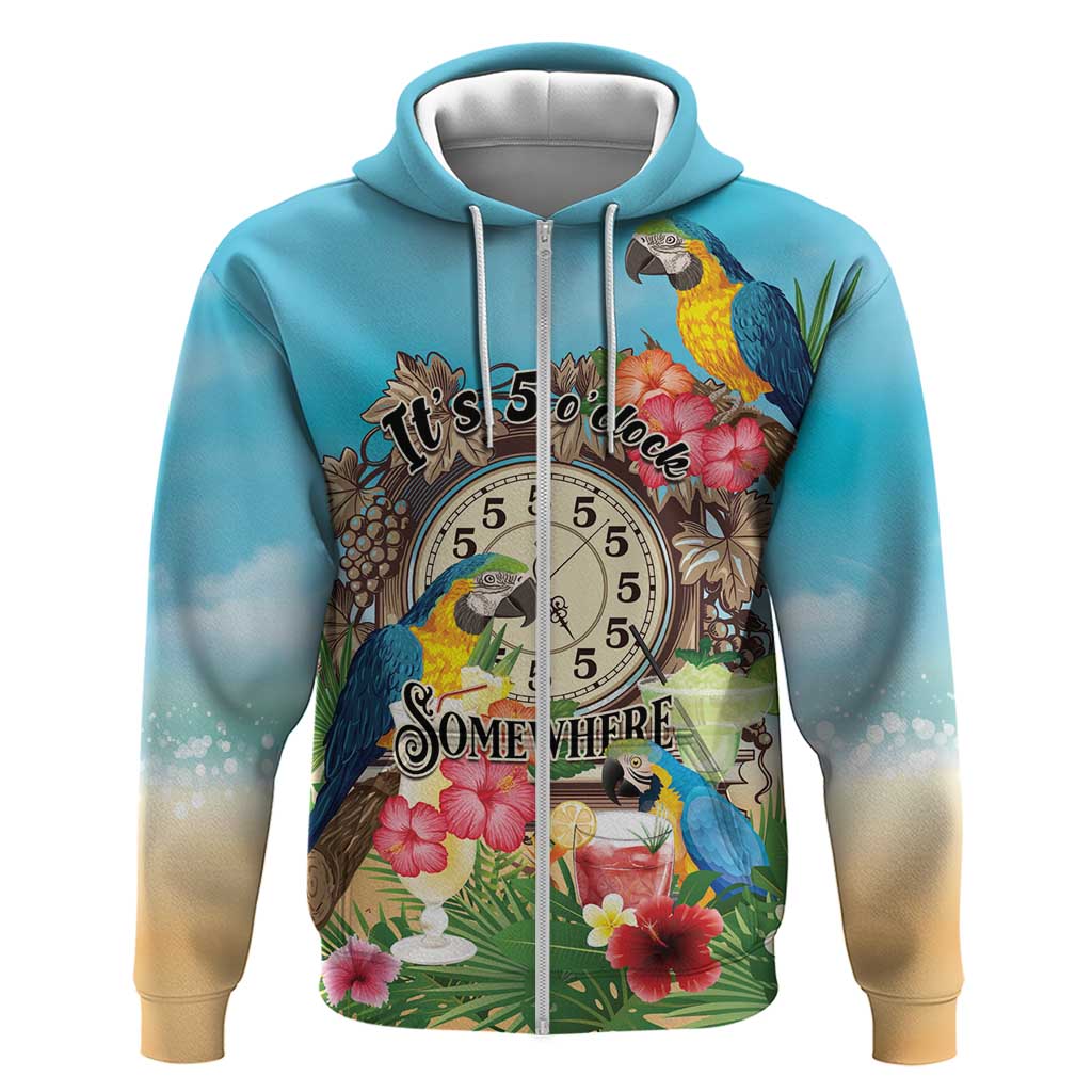 Personalized It's 5 o'clock Somewhere Zip Hoodie Hawaiian Tropical Parrots - Wonder Print Shop