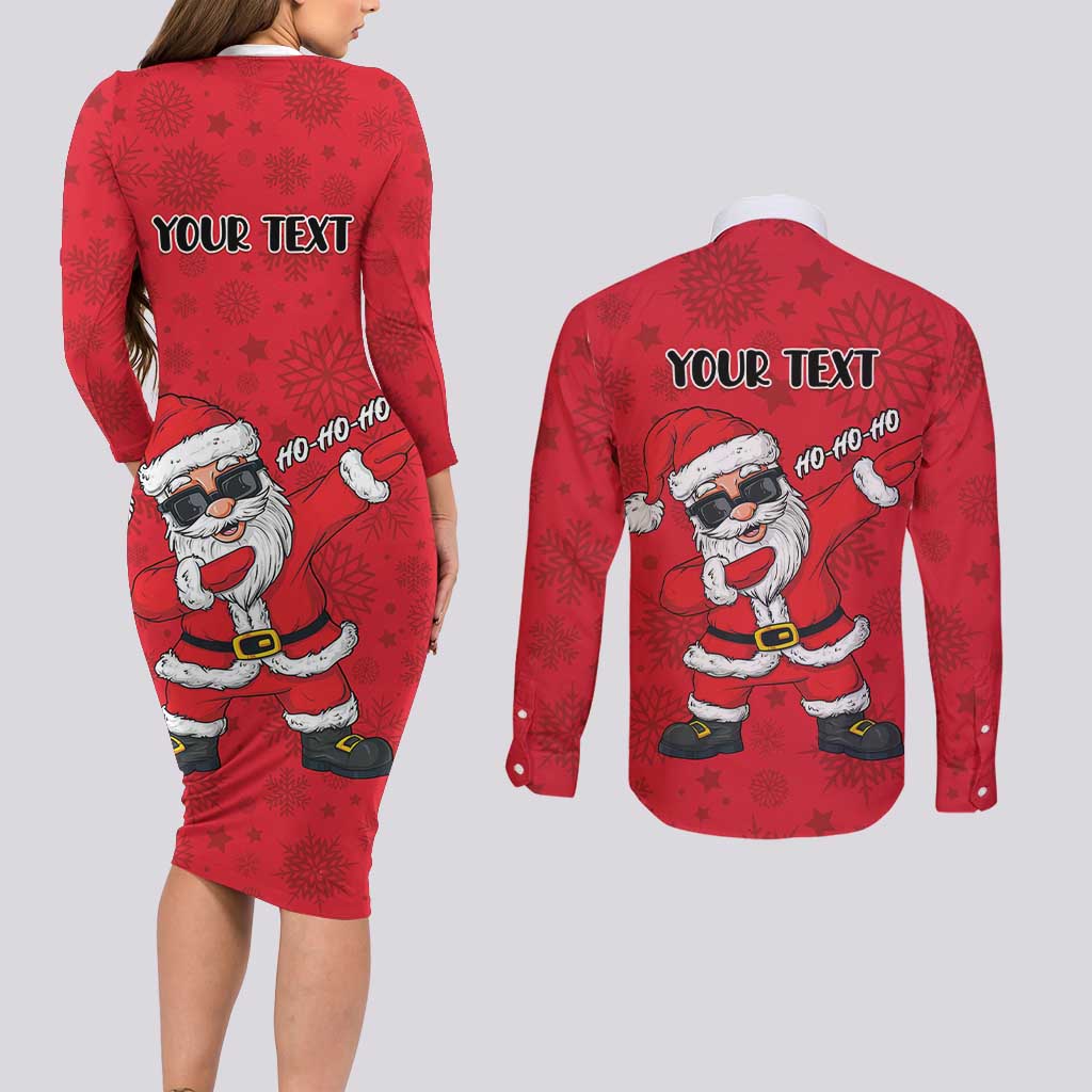 Personalized Santa Costume Couples Matching Long Sleeve Bodycon Dress and Long Sleeve Button Shirt Funny Christmas - Wonder Print Shop