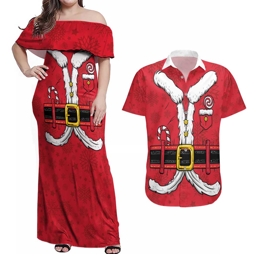 Personalized Santa Costume Couples Matching Off Shoulder Maxi Dress and Hawaiian Shirt Funny Christmas - Wonder Print Shop
