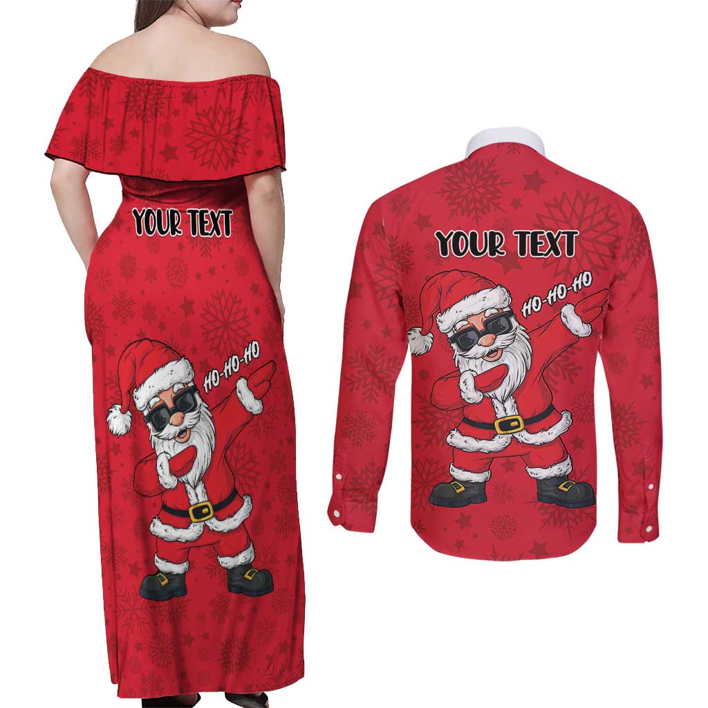 Personalized Santa Costume Couples Matching Off Shoulder Maxi Dress and Long Sleeve Button Shirt Funny Christmas - Wonder Print Shop
