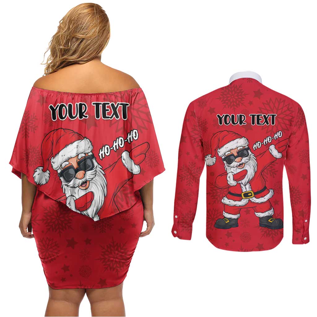 Personalized Santa Costume Couples Matching Off Shoulder Short Dress and Long Sleeve Button Shirt Funny Christmas - Wonder Print Shop