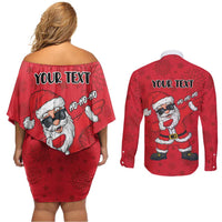 Personalized Santa Costume Couples Matching Off Shoulder Short Dress and Long Sleeve Button Shirt Funny Christmas - Wonder Print Shop