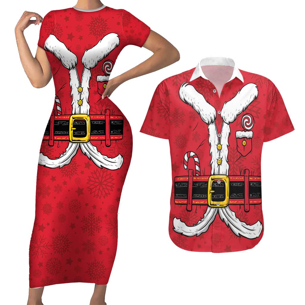 Personalized Santa Costume Couples Matching Short Sleeve Bodycon Dress and Hawaiian Shirt Funny Christmas - Wonder Print Shop