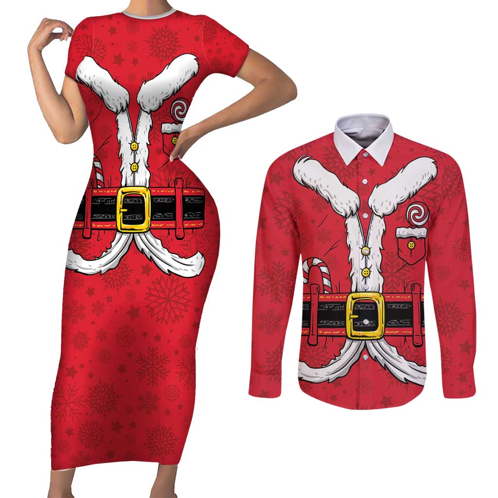 Personalized Santa Costume Couples Matching Short Sleeve Bodycon Dress and Long Sleeve Button Shirt Funny Christmas - Wonder Print Shop