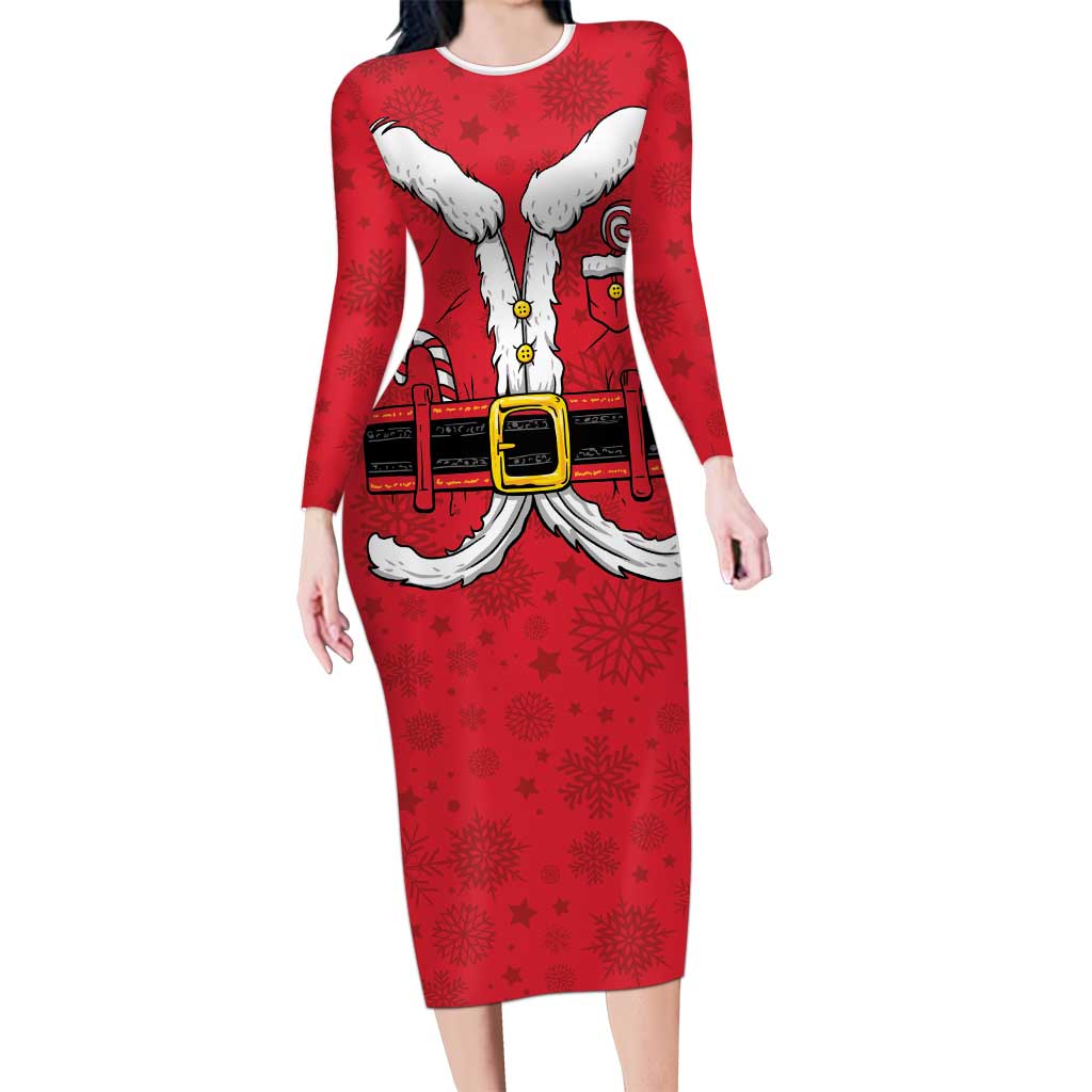 Personalized Santa Costume Long Sleeve Bodycon Dress Funny Christmas - Wonder Print Shop