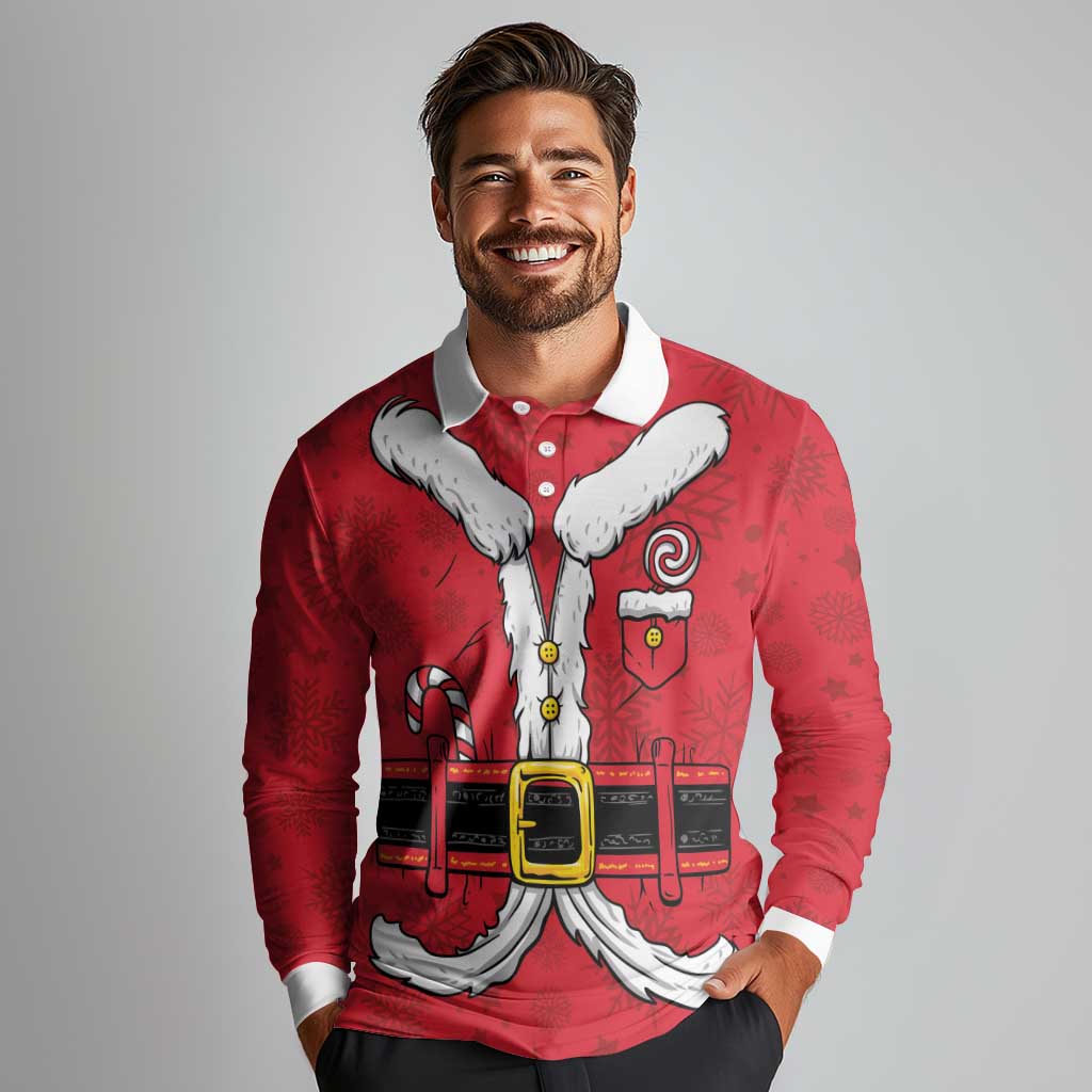 Personalized Santa Costume Long Sleeve Polo Shirt Funny Christmas - Wonder Print Shop