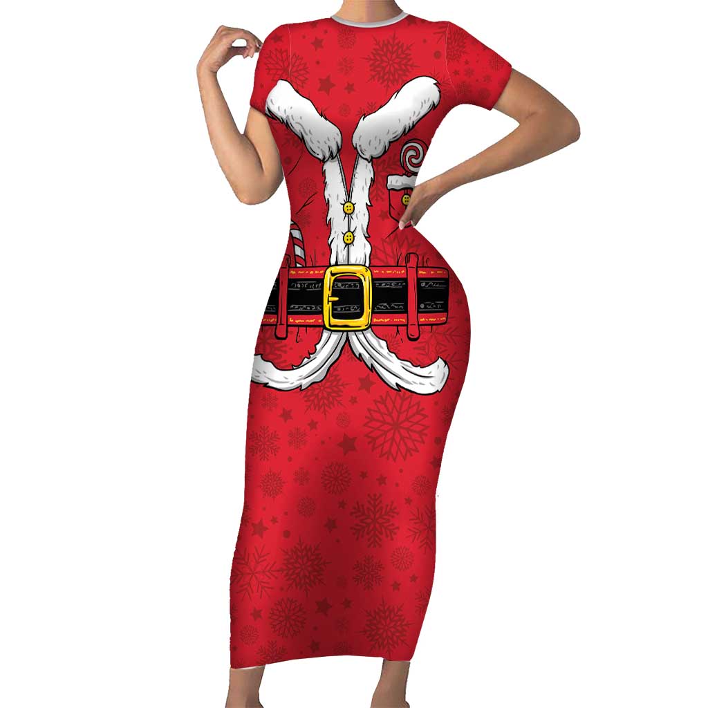 Personalized Santa Costume Short Sleeve Bodycon Dress Funny Christmas - Wonder Print Shop