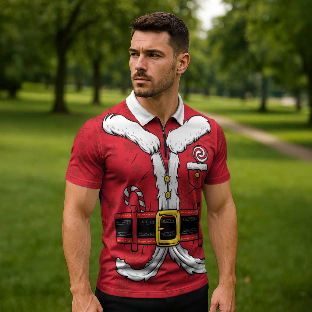 Personalized Santa Costume Zipper Polo Shirt Funny Christmas - Wonder Print Shop