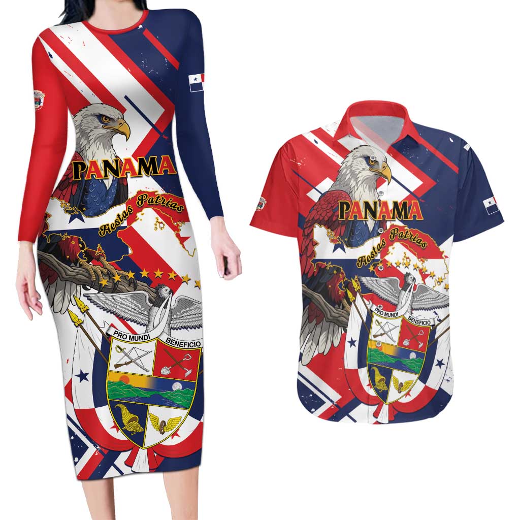 Panama Fiestas Patrias Couples Matching Long Sleeve Bodycon Dress and Hawaiian Shirt Pro Mundi Beneficio - Wonder Print Shop