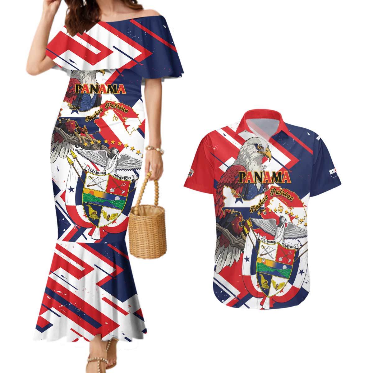 Panama Fiestas Patrias Couples Matching Mermaid Dress and Hawaiian Shirt Pro Mundi Beneficio - Wonder Print Shop