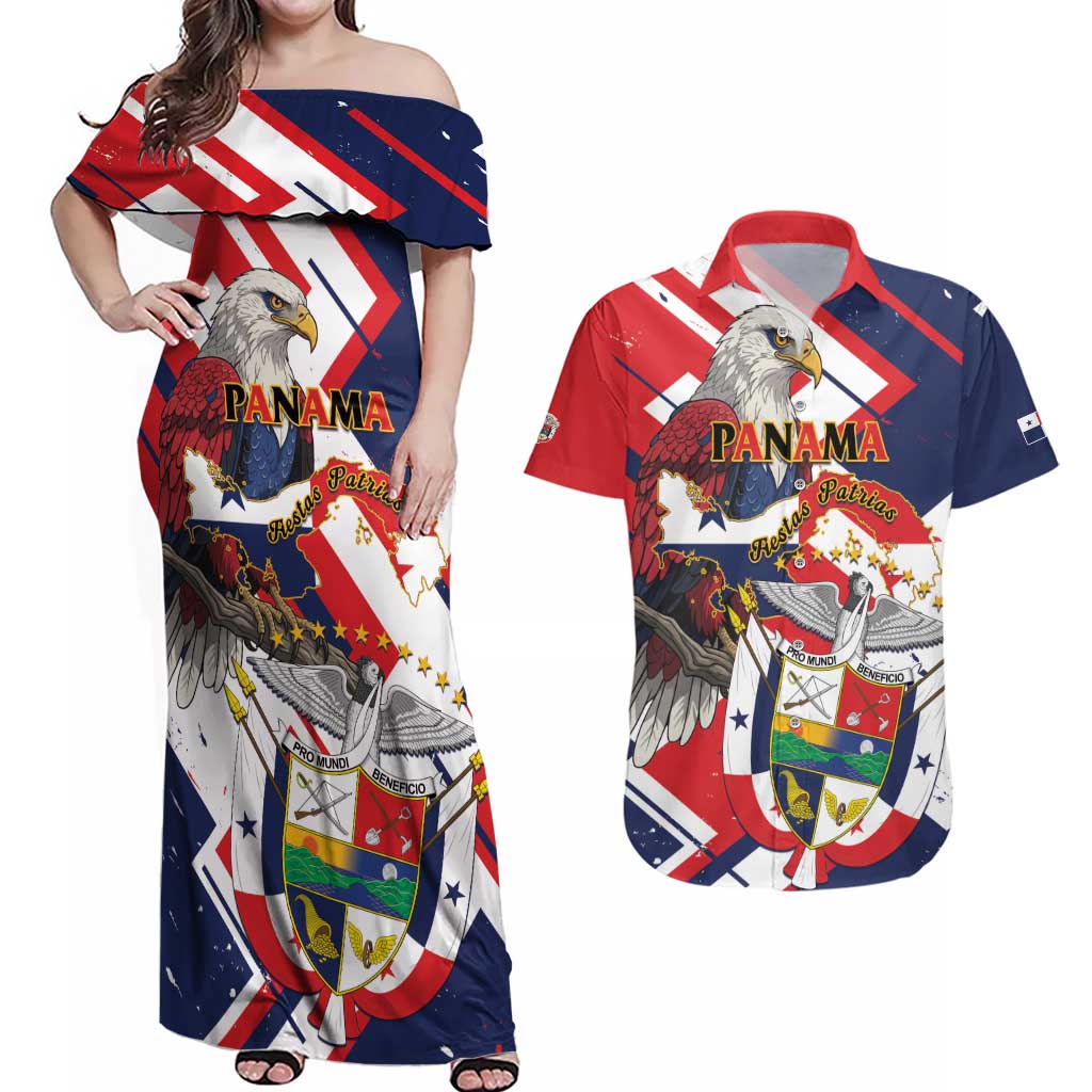 Panama Fiestas Patrias Couples Matching Off Shoulder Maxi Dress and Hawaiian Shirt Pro Mundi Beneficio - Wonder Print Shop