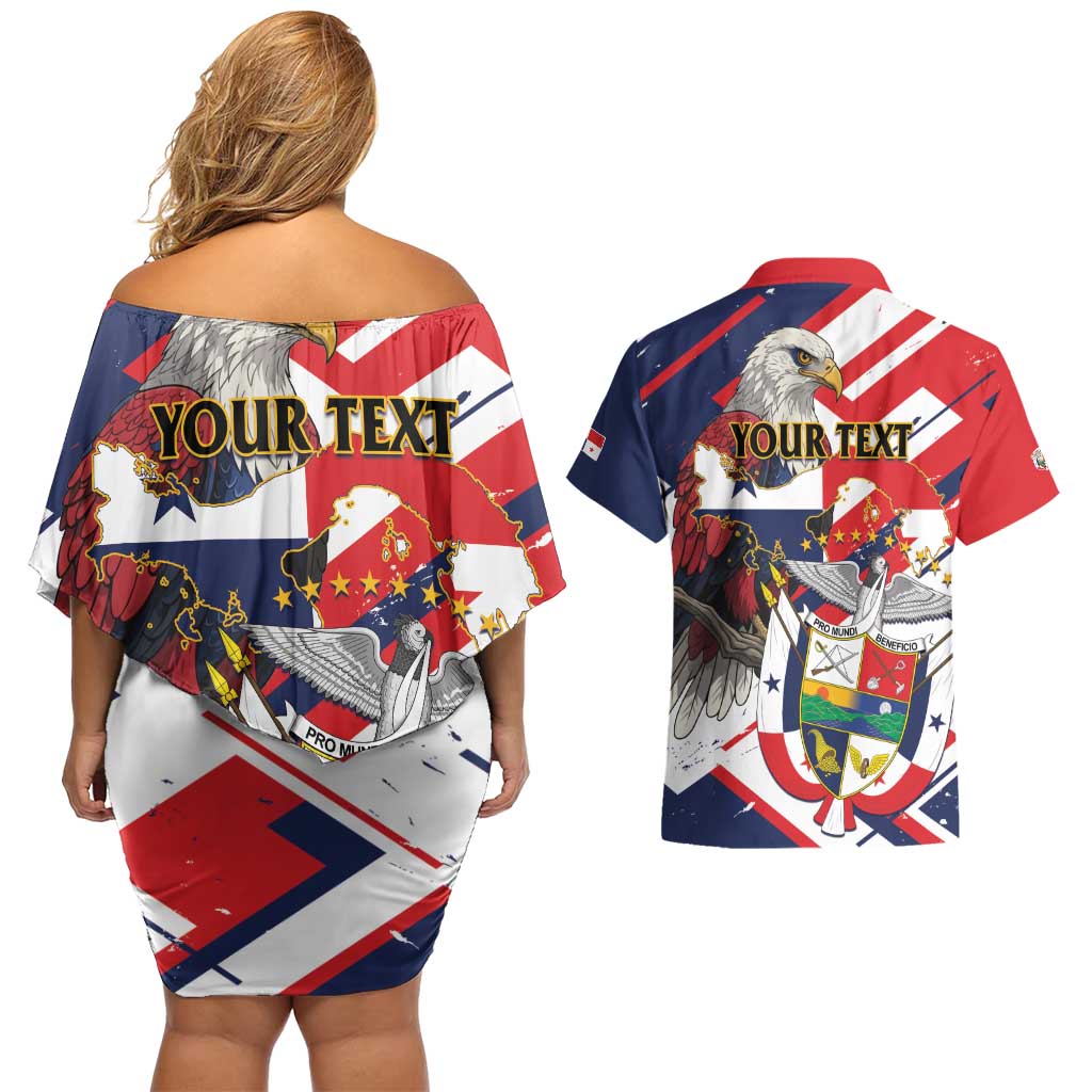 Panama Fiestas Patrias Couples Matching Off Shoulder Short Dress and Hawaiian Shirt Pro Mundi Beneficio - Wonder Print Shop