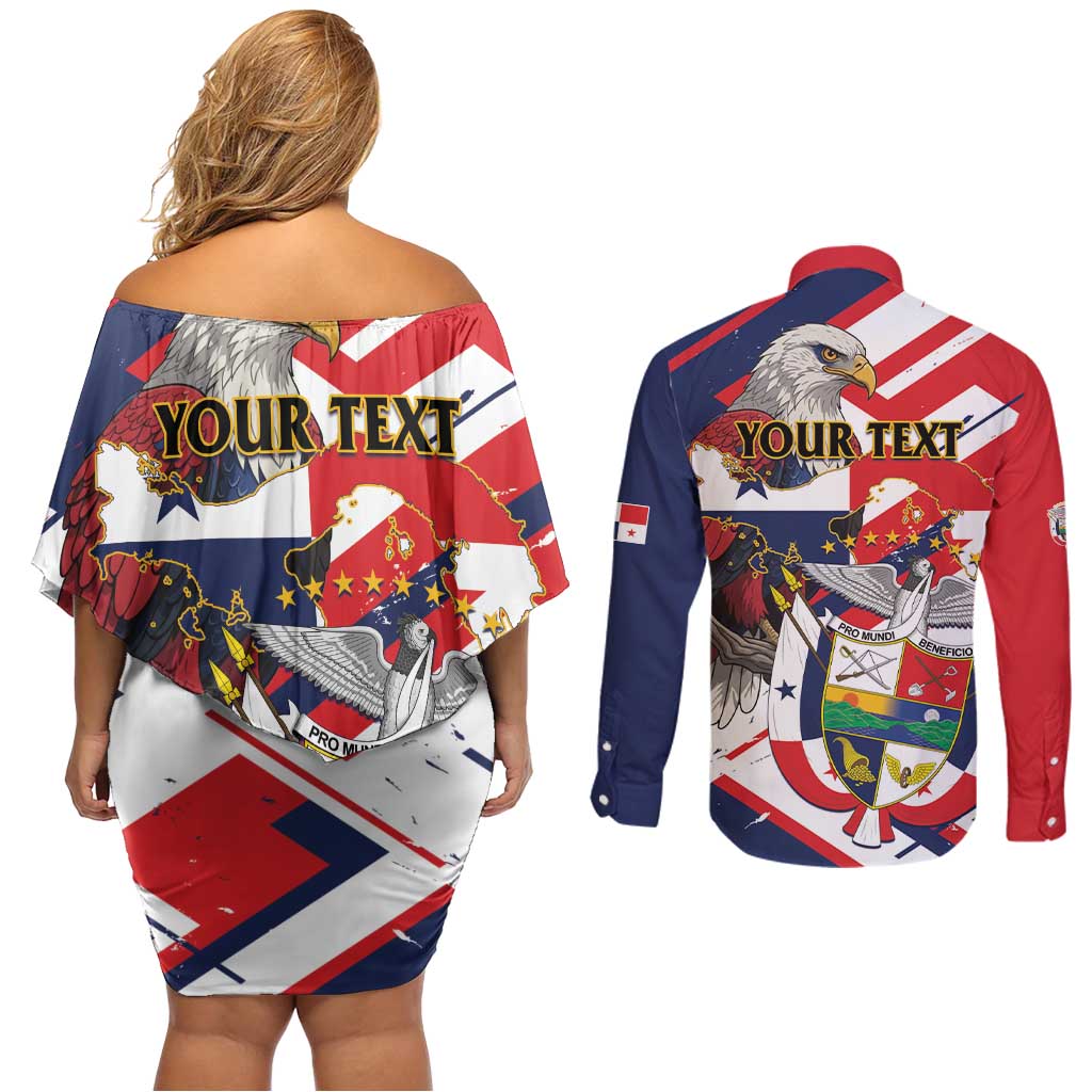 Panama Fiestas Patrias Couples Matching Off Shoulder Short Dress and Long Sleeve Button Shirt Pro Mundi Beneficio - Wonder Print Shop