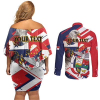 Panama Fiestas Patrias Couples Matching Off Shoulder Short Dress and Long Sleeve Button Shirt Pro Mundi Beneficio - Wonder Print Shop