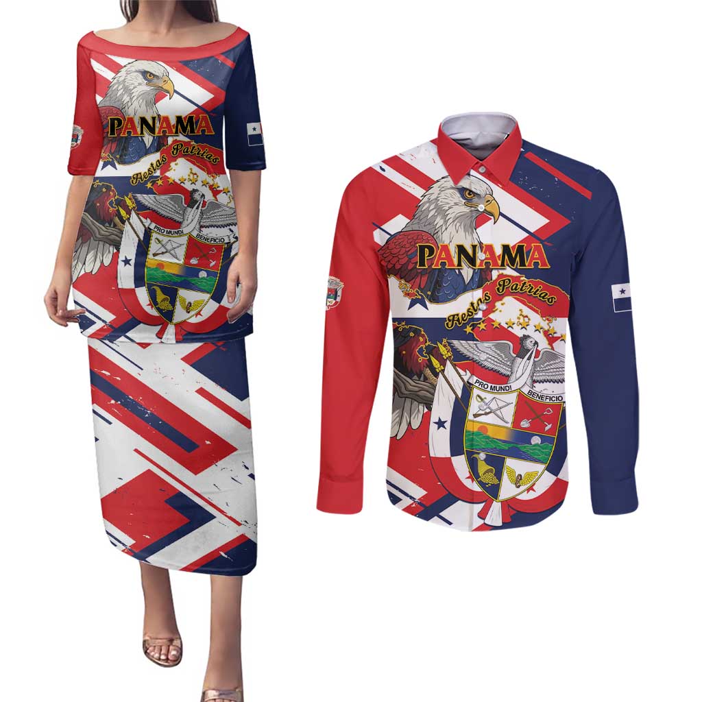 Panama Fiestas Patrias Couples Matching Puletasi and Long Sleeve Button Shirt Pro Mundi Beneficio - Wonder Print Shop