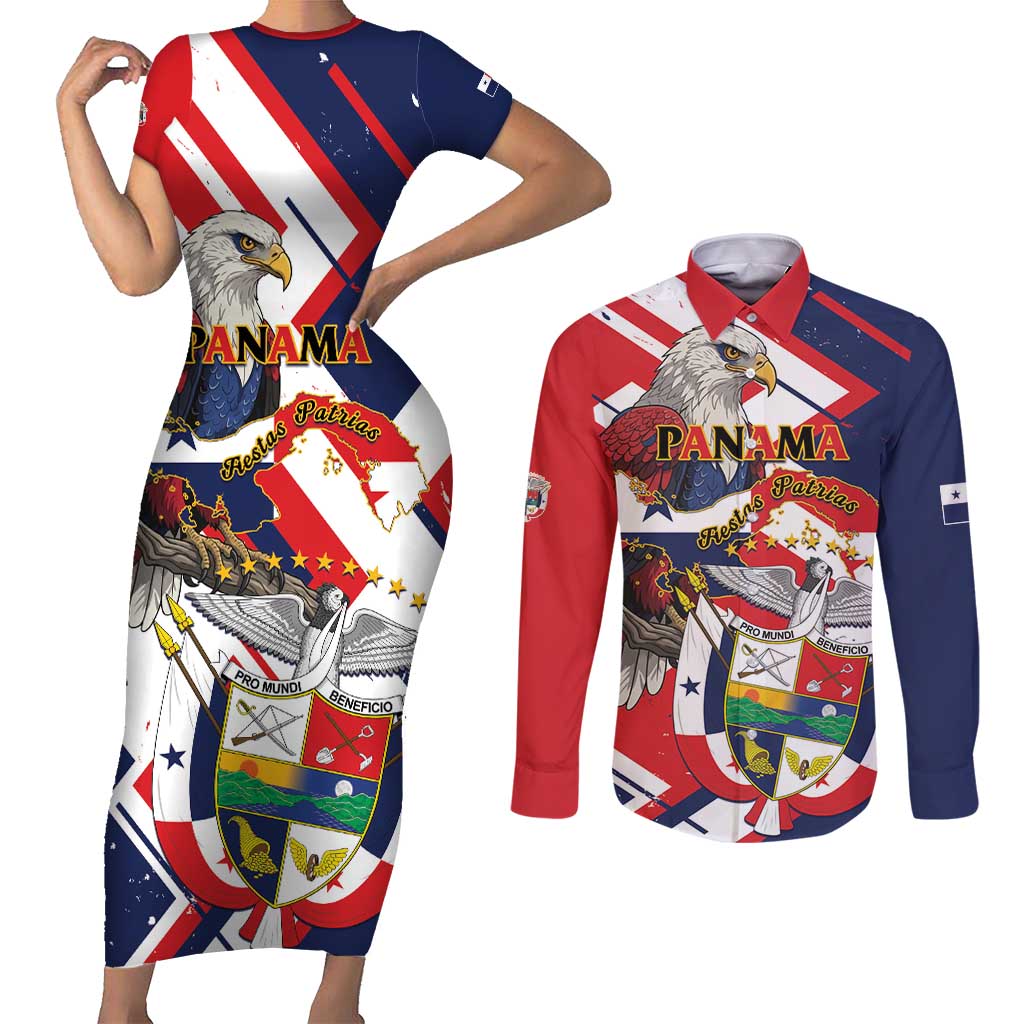 Panama Fiestas Patrias Couples Matching Short Sleeve Bodycon Dress and Long Sleeve Button Shirt Pro Mundi Beneficio - Wonder Print Shop