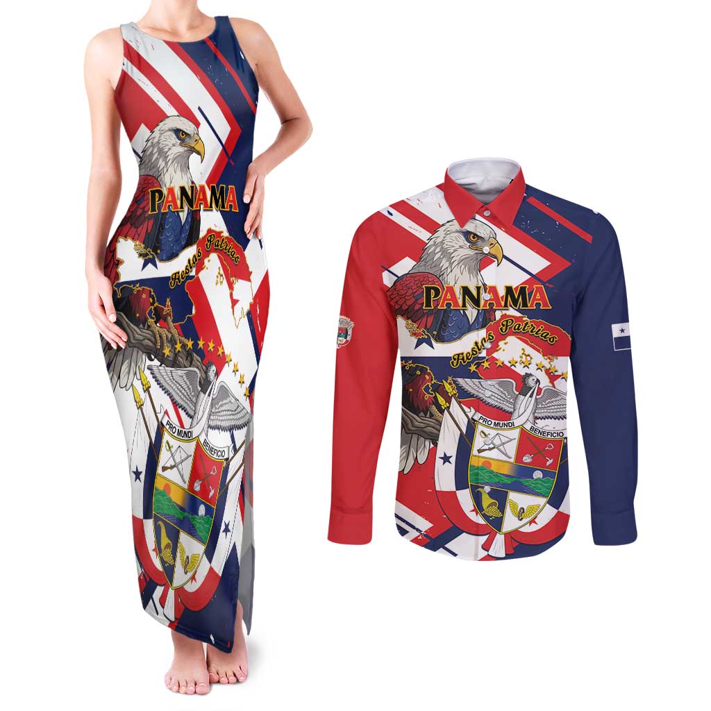 Panama Fiestas Patrias Couples Matching Tank Maxi Dress and Long Sleeve Button Shirt Pro Mundi Beneficio - Wonder Print Shop