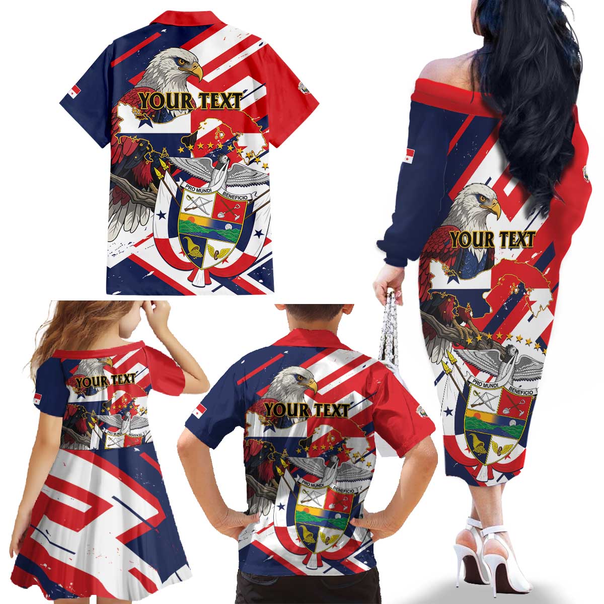 Panama Fiestas Patrias Family Matching Off The Shoulder Long Sleeve Dress and Hawaiian Shirt Pro Mundi Beneficio - Wonder Print Shop