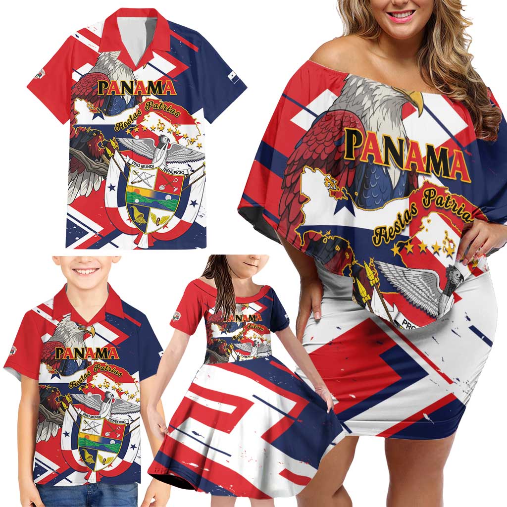 Panama Fiestas Patrias Family Matching Off Shoulder Short Dress and Hawaiian Shirt Pro Mundi Beneficio - Wonder Print Shop