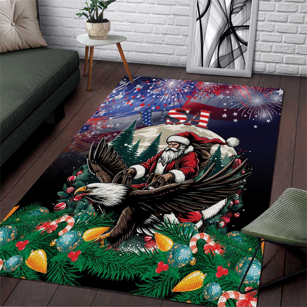 USA Christmas Area Rug Santa Claus With Eagle - Wonder Print Shop