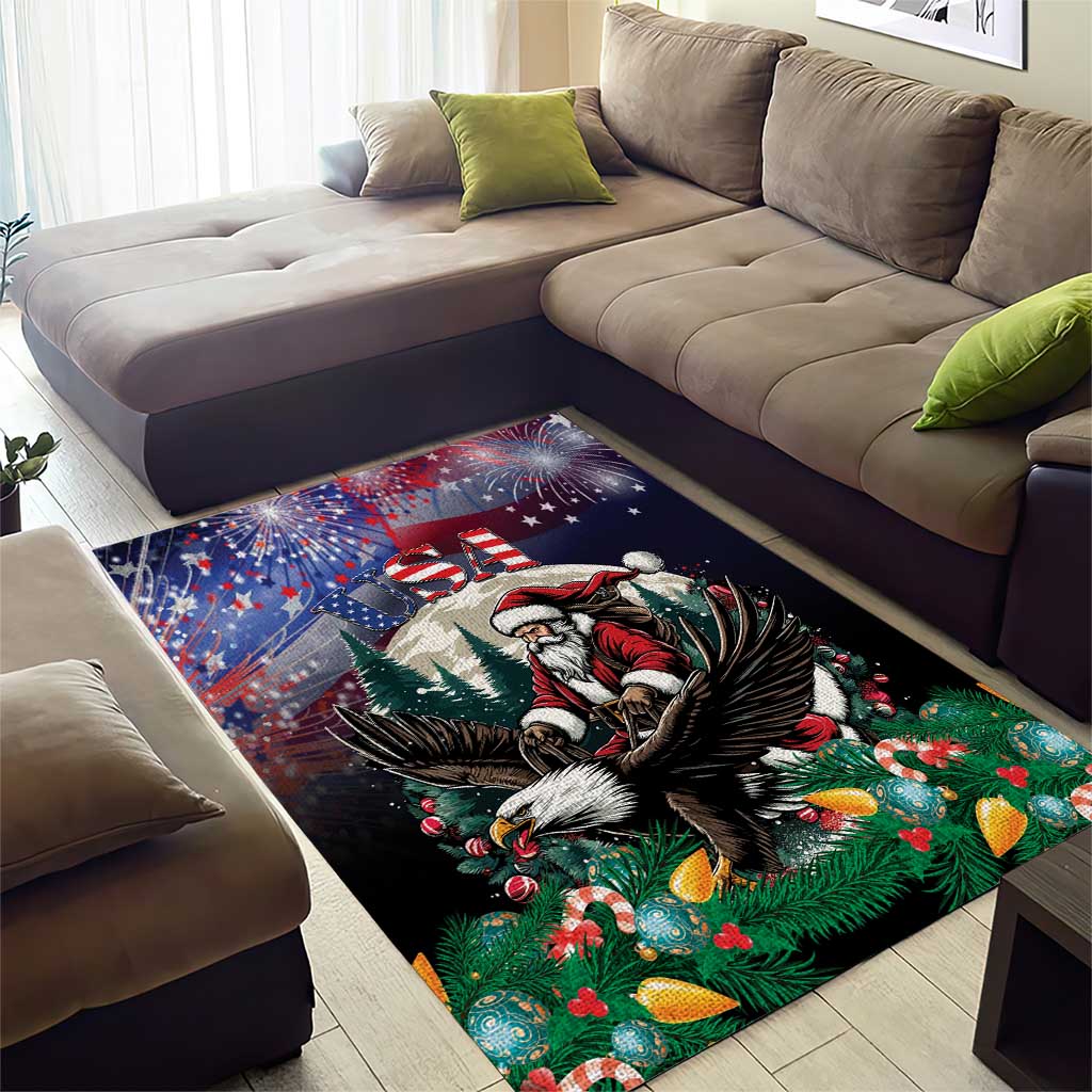 USA Christmas Area Rug Santa Claus With Eagle - Wonder Print Shop
