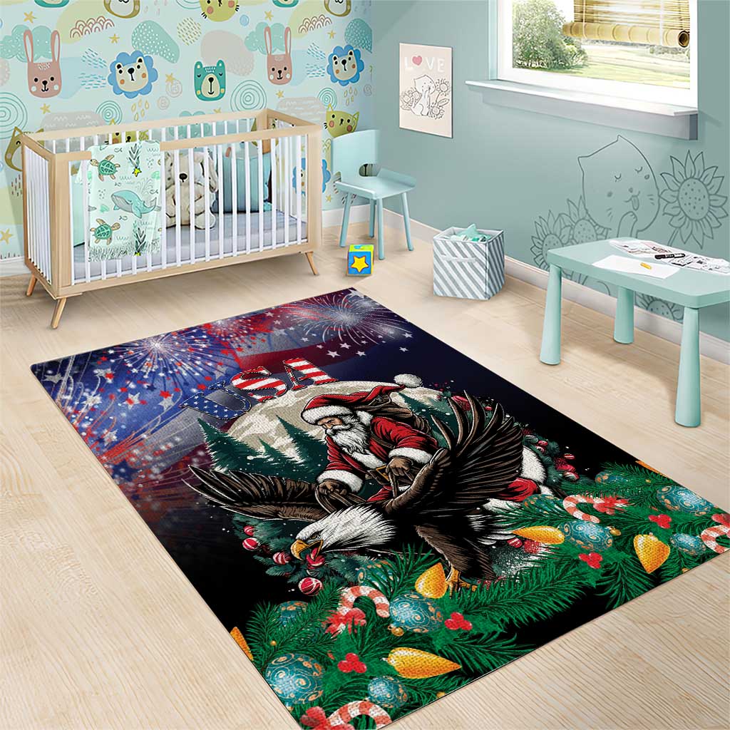 USA Christmas Area Rug Santa Claus With Eagle - Wonder Print Shop