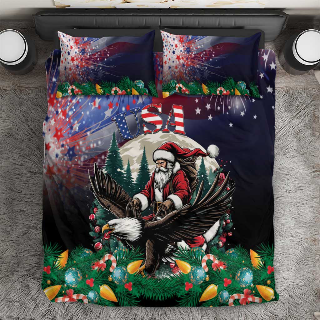 USA Christmas Bedding Set Santa Claus With Eagle - Wonder Print Shop