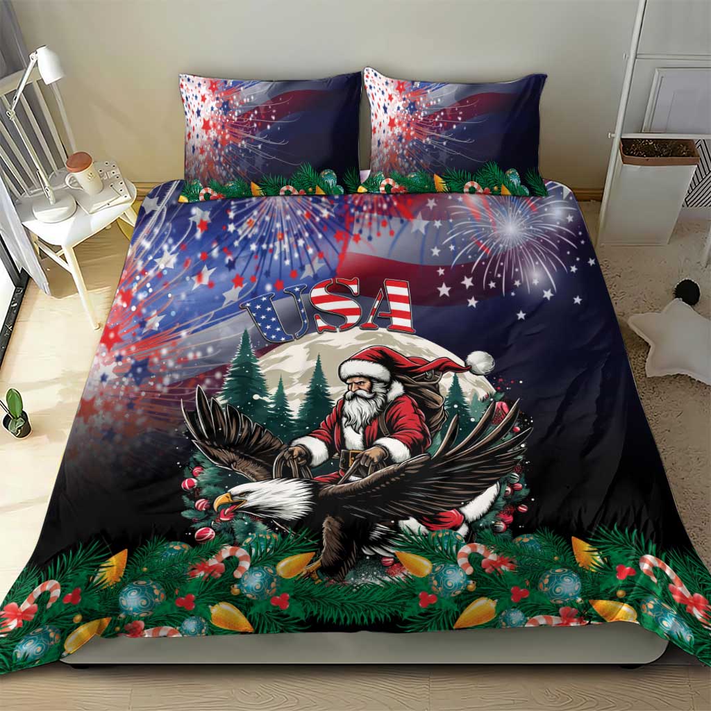USA Christmas Bedding Set Santa Claus With Eagle - Wonder Print Shop