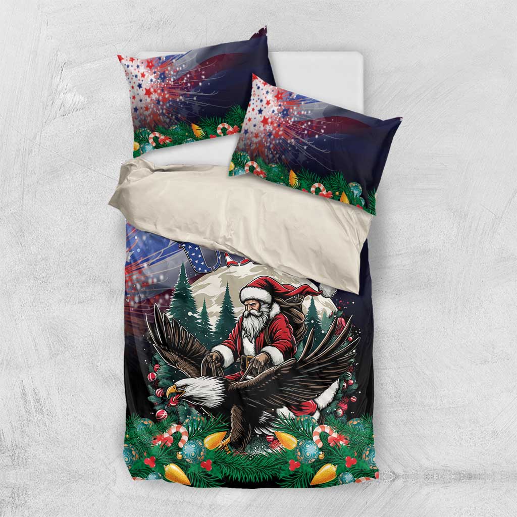 USA Christmas Bedding Set Santa Claus With Eagle - Wonder Print Shop
