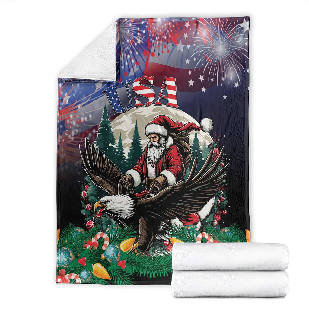 USA Christmas Blanket Santa Claus With Eagle