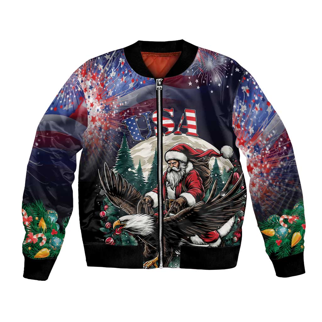 Personalized USA Christmas Bomber Jacket Santa Claus With Eagle - Wonder Print Shop