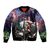 Personalized USA Christmas Bomber Jacket Santa Claus With Eagle - Wonder Print Shop