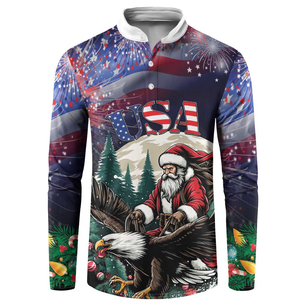 Personalized USA Christmas Button Sweatshirt Santa Claus With Eagle - Wonder Print Shop