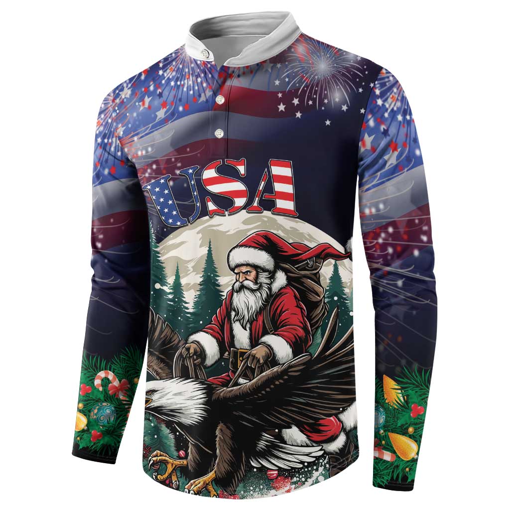 Personalized USA Christmas Button Sweatshirt Santa Claus With Eagle - Wonder Print Shop