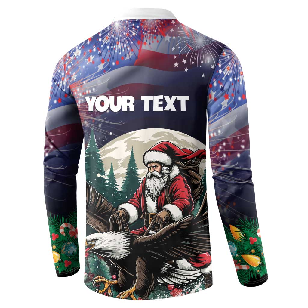 Personalized USA Christmas Button Sweatshirt Santa Claus With Eagle - Wonder Print Shop