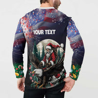 Personalized USA Christmas Button Sweatshirt Santa Claus With Eagle - Wonder Print Shop