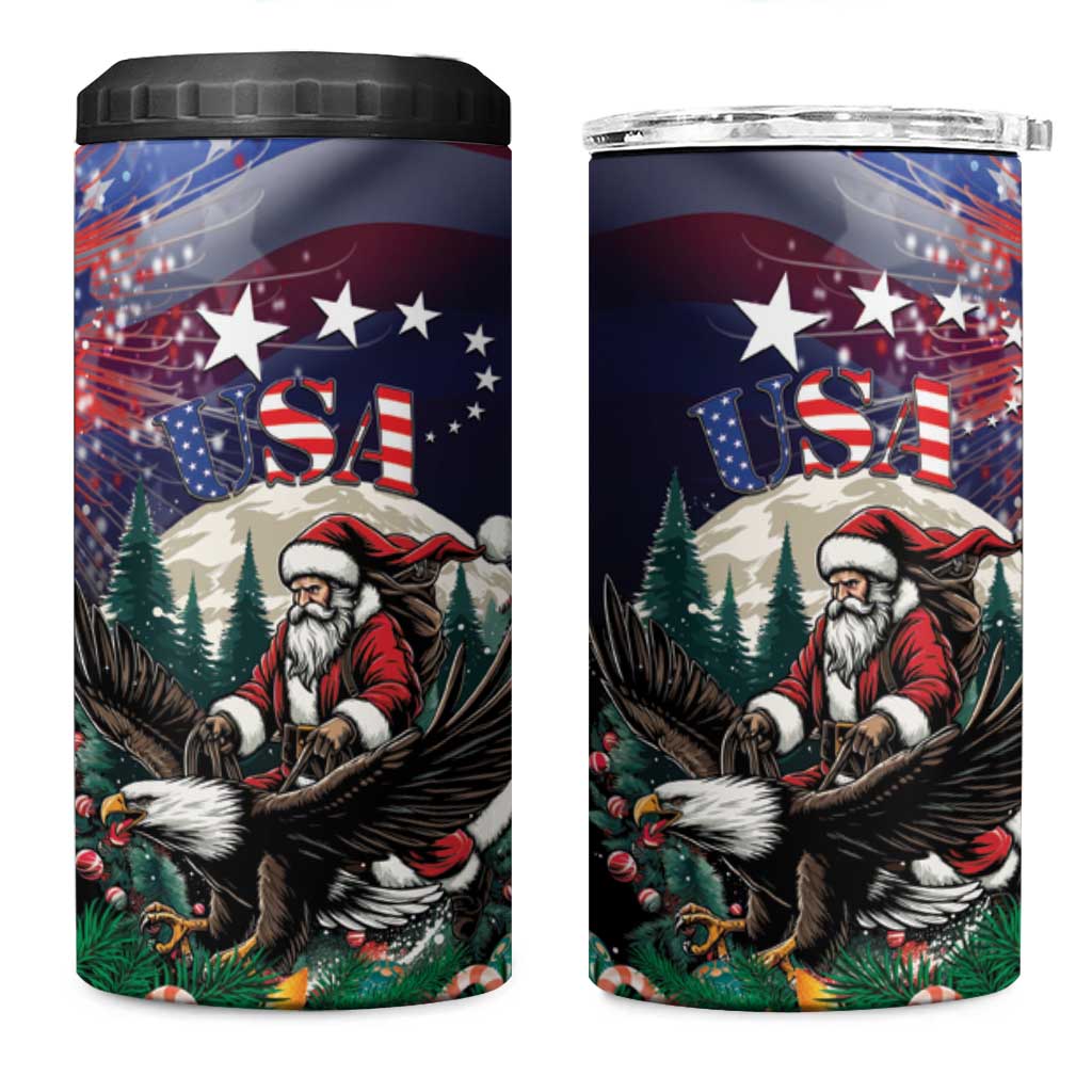 USA Christmas 4 in 1 Can Cooler Tumbler Santa Claus With Eagle - Wonder Print Shop