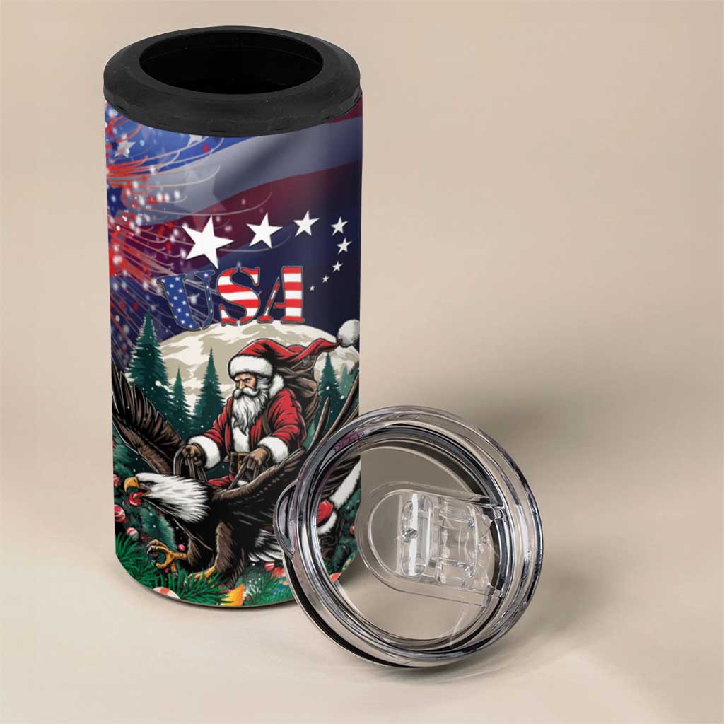 USA Christmas 4 in 1 Can Cooler Tumbler Santa Claus With Eagle - Wonder Print Shop