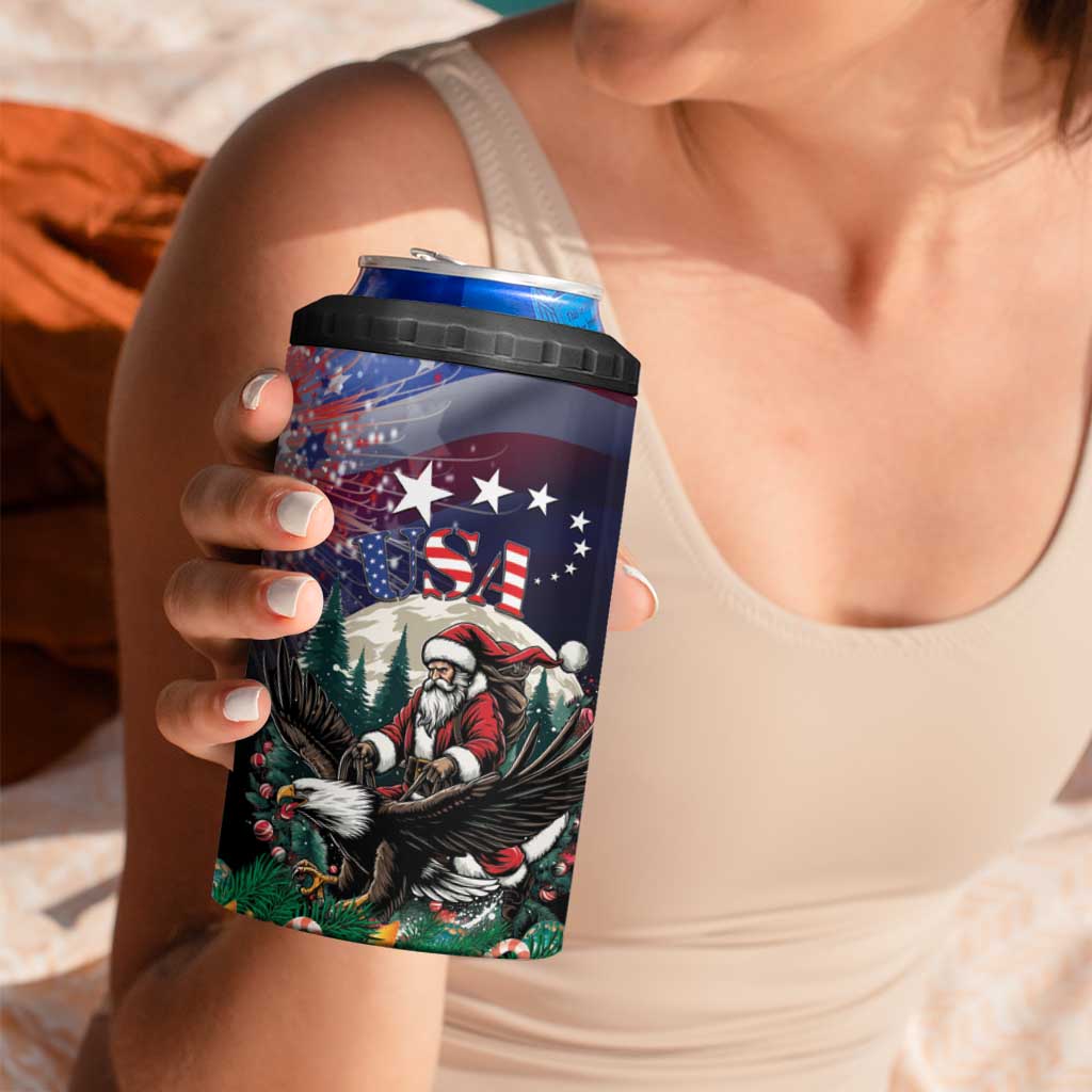 USA Christmas 4 in 1 Can Cooler Tumbler Santa Claus With Eagle - Wonder Print Shop