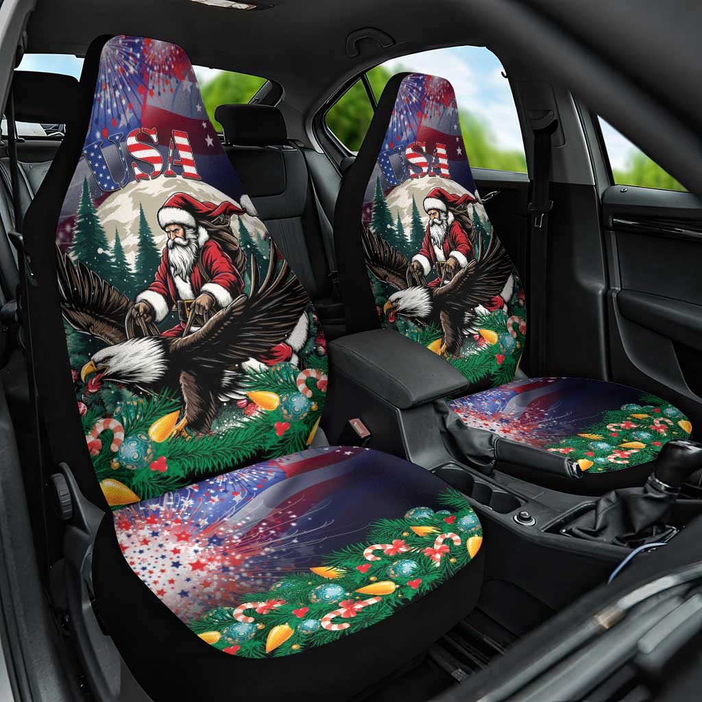 USA Christmas Car Seat Cover Santa Claus With Eagle - Wonder Print Shop